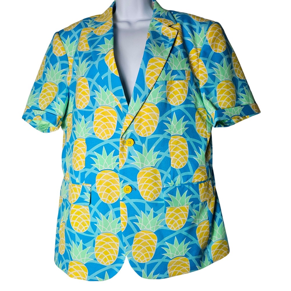 OPPOSuits Mens Shineapple Suit Jacket Short Sleeve Blue Yellow Funky‎ Party 40
